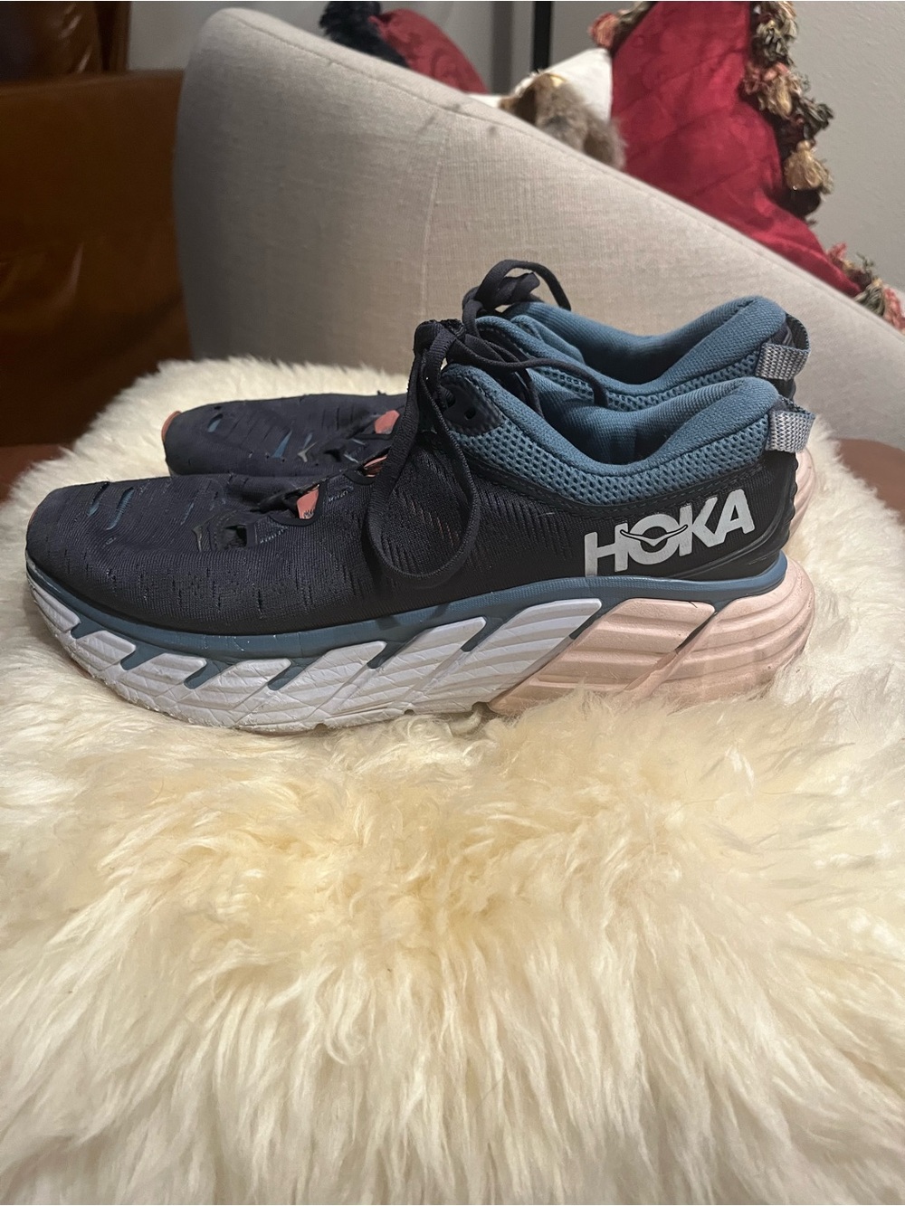Hoka Kids Navy and Pink Athletic Sneakers